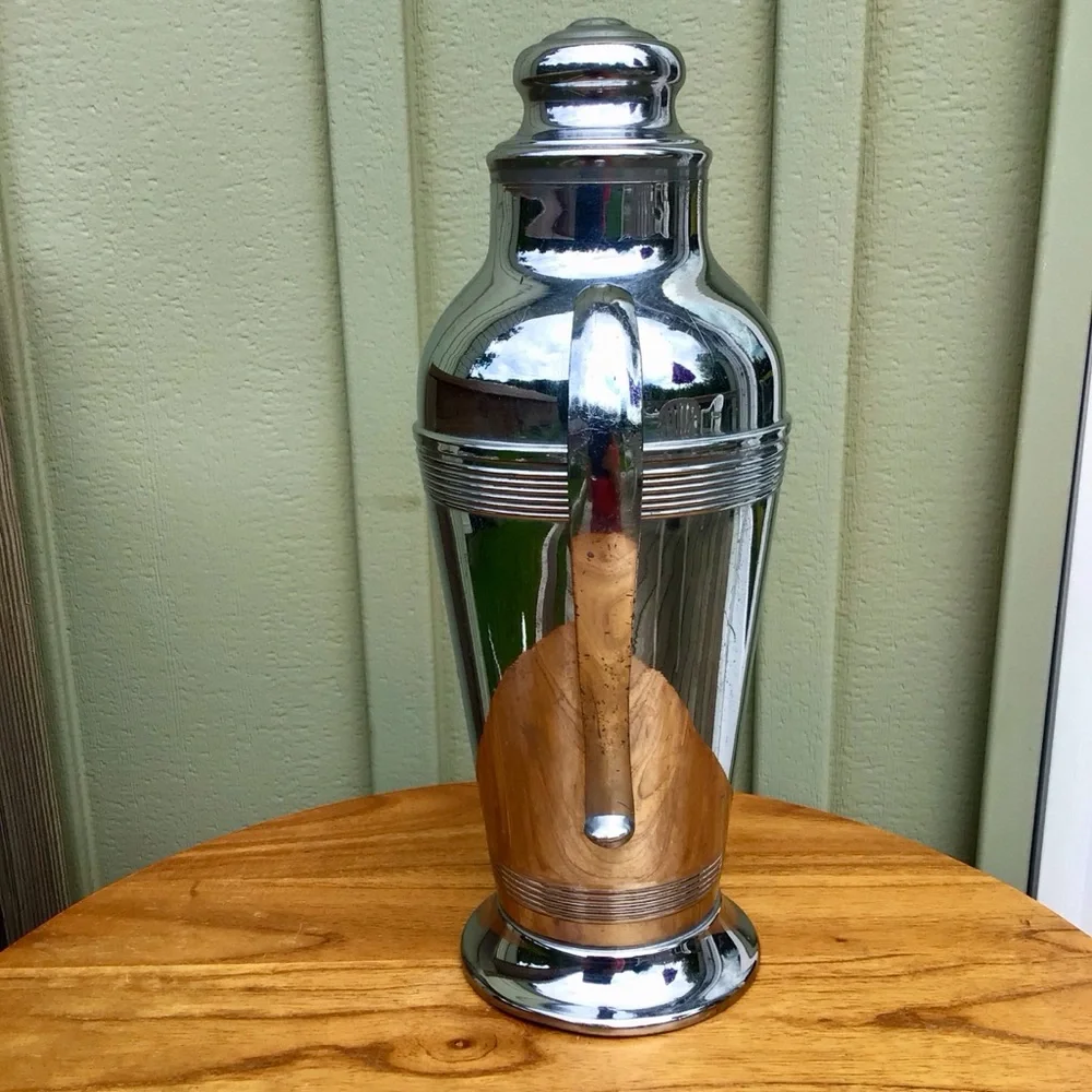 Vintage Stainless Chrome MCM Cocktail Shaker Pitcher with Goblets